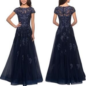 La Femme Embellished Mesh A-Line Gown Size 6